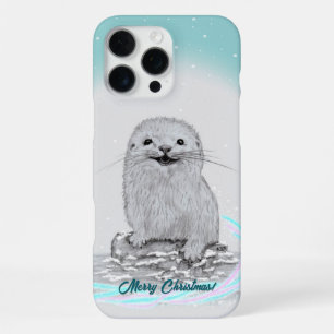 Coque iPhone 16 Pro Max Bébé loutre de mer blanche mignonne, Joyeux Noël
