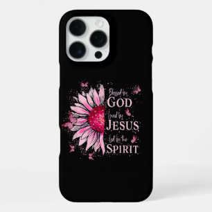 Coque iPhone 16 Pro Max Béni par Dieu - Aimé par Jésus Tournesol Rose