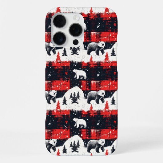 Coque iPhone 16 Pro Max Bison rouge Plaids Ours polaire (Verso)