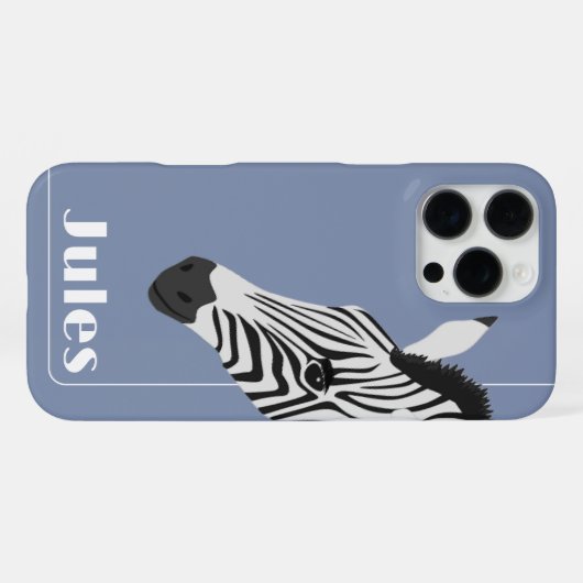 Coque iPhone 16 Pro Max Black White Zebra Blue ajouter Nom (Verso Horizontal)