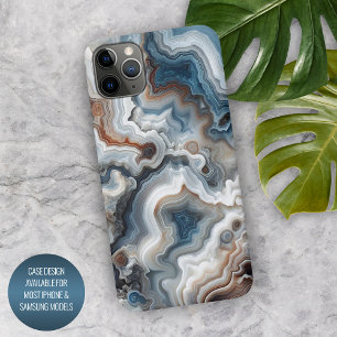 Coque iPhone 16 Pro Max Bleu Brown gris gris blanc quartz Agate Motif