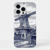 Coque iPhone 16 Pro Max Bleu foncé moulin à vent hollandais bleu antique d (Verso)