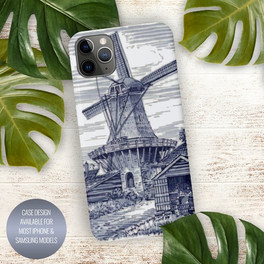 Coque iPhone 16 Pro Max Bleu foncé moulin à vent hollandais bleu antique d