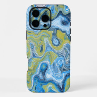 Coque iPhone 16 Pro Max Bleu Icy Vert coloré Abstrait Marbre Texture Li