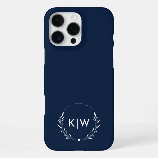 Coque iPhone 16 Pro Max Bleu marine et blanc | Monogramme initiales modern (Verso)