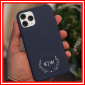 Coque iPhone 16 Pro Max Bleu marine et blanc | Monogramme initiales modern