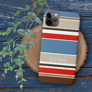 Coque iPhone 16 Pro Max Bleu Nautique Beige Brown Rouge foncé Blancs