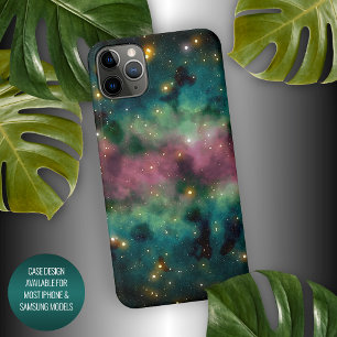 Coque iPhone 16 Pro Max Bleu sarcelle foncé Galaxie verte rose violet Voie