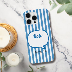 Coque iPhone 16 Pro Max Bleu Stripes Voix Buble Personnaliser