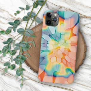 Coque iPhone 16 Pro Max Bleu Vert Violet Orange Jaune Blanc Tie Dye Art