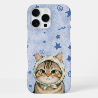 Coque iPhone 16 Pro Max blue Cute Cat Phone Case Kawaii Kitten Aesthetic