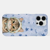 Coque iPhone 16 Pro Max blue Cute Cat Phone Case Kawaii Kitten Aesthetic (Verso Horizontal)