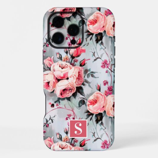 Coque iPhone 16 Pro Max Blush et monogramme floral corail (Verso)