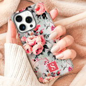 Coque iPhone 16 Pro Max Blush et monogramme floral corail