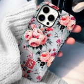 Coque iPhone 16 Pro Max Blush et monogramme floral corail