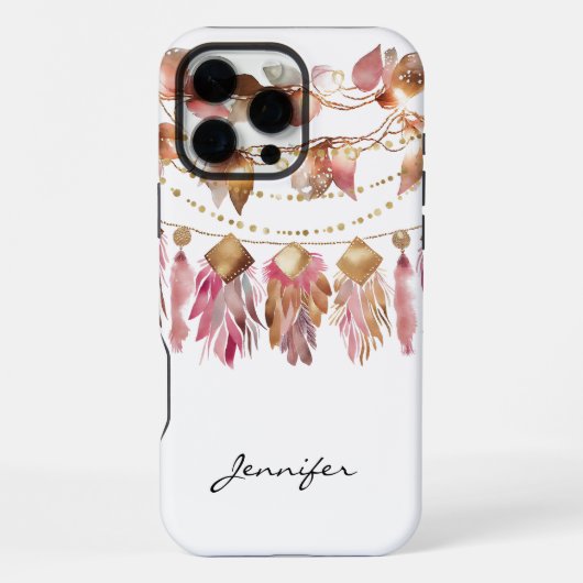 Coque iPhone 16 Pro Max Boho Feuille d'Automne Plume iPhone Amérindien (Verso)