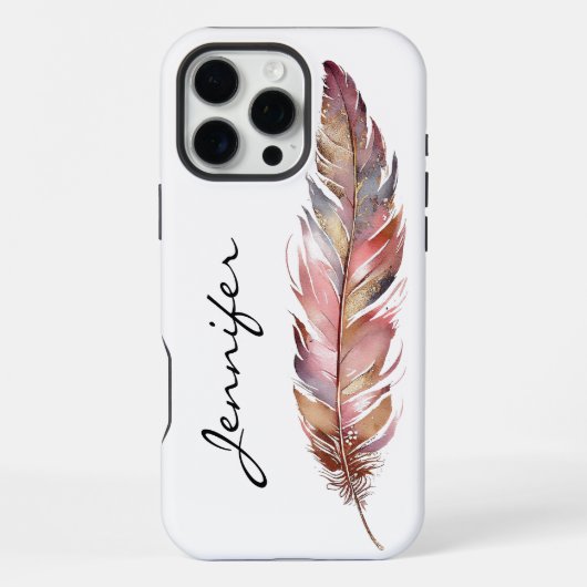 Coque iPhone 16 Pro Max Boho iPhone à plumes amérindiennes (Verso)