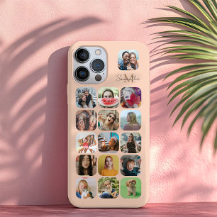 Coque iPhone 16 Pro Max Boho Pastel Paix 16 Collage Photo & Monogramme