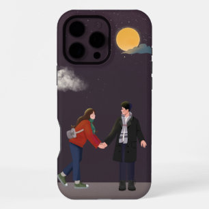Coque iPhone 16 Pro Max Boho Violet Foncé Coloré Illustratif Couple