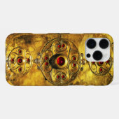 COQUE iPhone 16 PRO MAX BOUCLIER ANTIQUE CELTIQUE AVEC PIERRES DE GEM RUBY (Verso Horizontal)