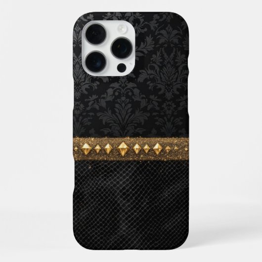 Coque iPhone 16 Pro Max Bouclier en damas accentué d'or (Verso)