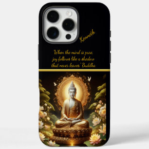 Coque iPhone 16 Pro Max Bouddha doré dans une nature tranquille