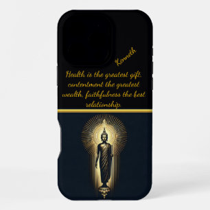 Coque iPhone 16 Pro Max Bouddha doré en méditation sereine
