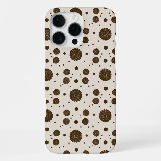 Coque iPhone 16 Pro Max Brun foncé micro floral beige (Verso)