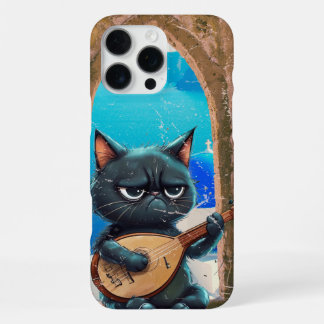 Coque iPhone 16 Pro Max Cadeau pour joueur de Bouzouki au chat noir