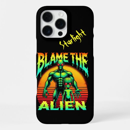 Coque iPhone 16 Pro Max Cadres de coucher de soleil vibrant Alien vert (Verso)