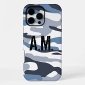 Coque iPhone 16 Pro Max Camouflage armée Monogramme bleu (Verso)