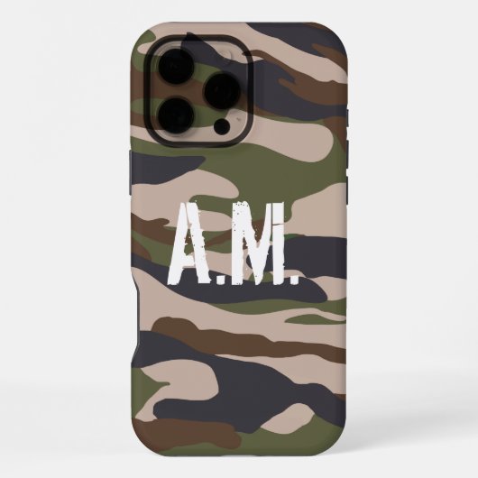 Coque iPhone 16 Pro Max Camouflage Armée Monogramme Vert Brown (Verso)