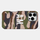 Coque iPhone 16 Pro Max Camouflage Armée Monogramme Vert Brown (Verso Horizontal)