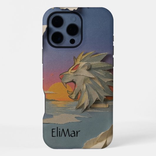 Coque iPhone 16 Pro Max Carcasa León Rugiendo (Papercut) (Verso)