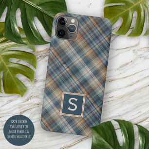 Coque iPhone 16 Pro Max Carreaux Gingham Bleu Ténèbre Beige Brun