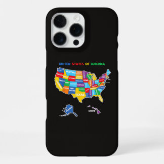 Coque iPhone 16 Pro Max Carte colorée des États-Unis d'Amérique avec des é
