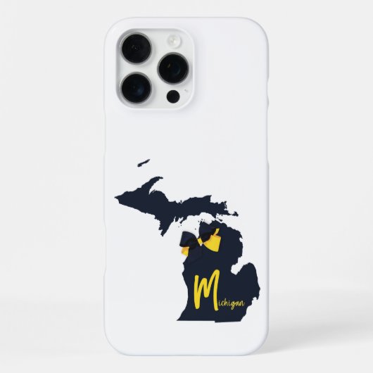 Coque iPhone 16 Pro Max Carte de l'état de l'Université du Michigan Bleu e (Verso)