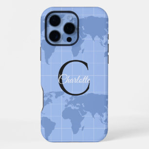 Coque iPhone 16 Pro Max Carte du monde personnalisée Riviera bleue Monogra