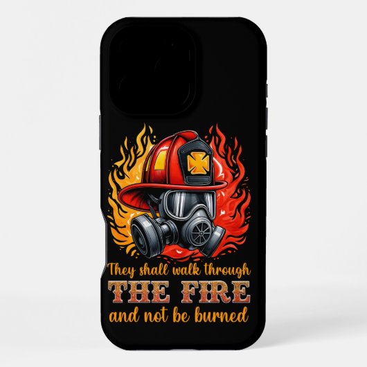 Coque iPhone 16 Pro Max Casque de pompier au milieu des flammes (Verso)