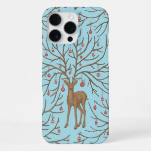 Coque iPhone 16 Pro Max Cerf de Noël sur fond bleu