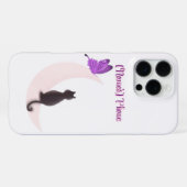 Coque iPhone 16 Pro Max Charmant Chat Kawaii sur la Lune avec Papillon Per (Verso Horizontal)