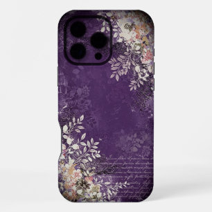 Coque iPhone 16 Pro Max Charme floral violet vintage de minuit
