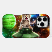 Coque iPhone 16 Pro Max Chat Alien dans la soucoupe de l'ufo (Verso Horizontal)