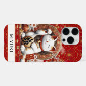 Coque iPhone 16 Pro Max Chat de la Chance avec Pièces d'Or Monogrammées (Verso Horizontal)