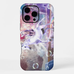 Coque iPhone 16 Pro Max Chat de la galaxie arc-en-ciel montant une licorne