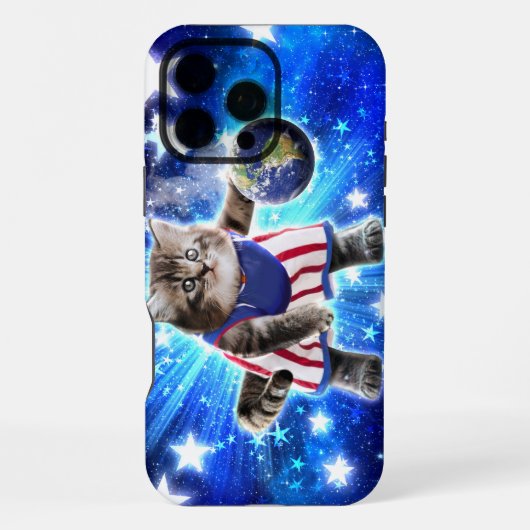 Coque iPhone 16 Pro Max Chat de l'espace jouant au basket-ball (Verso)