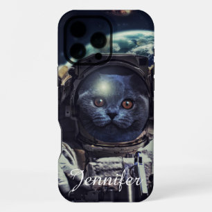 Coque iPhone 16 Pro Max Chat domestique drôle d'astronaute dans l'espace  