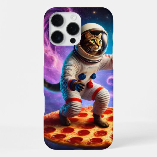 Coque iPhone 16 Pro Max Chat drôle volant une pizza astronaute Kitty Espac (Verso)