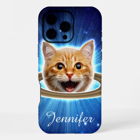 Coque iPhone 16 Pro Max Chat heureux dans l'espace. (Verso)