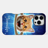 Coque iPhone 16 Pro Max Chat heureux dans l'espace. (Verso Horizontal)